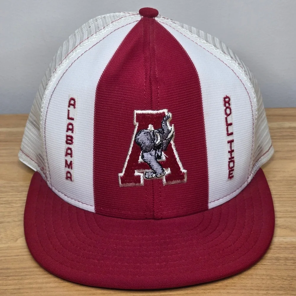 VTG Alabama Crimson Tide‎ AJD Lucky Stripes Trucker Snapback Hat ~ Made In USA